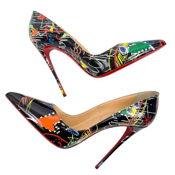 Christian Louboutin So Kate Graffiti Patent Leather Pumps Black Size 39.5 - Picture 6 of 9